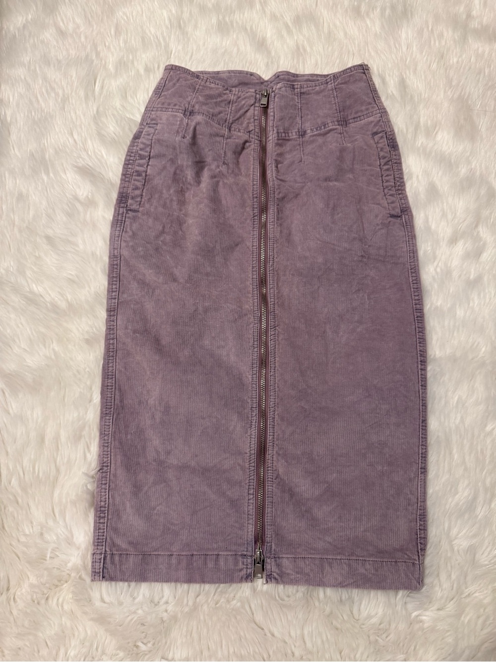 Free People Lavender Corduroy Midi Pencil Skirt Front Zip Women’s Size 24 Y2K